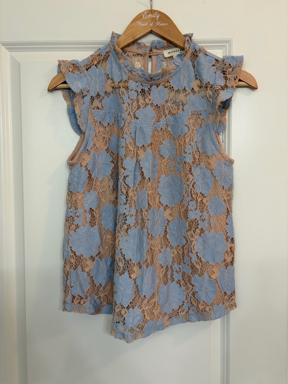 Sleeveless Lace Camisole with Blue Floral Overlay